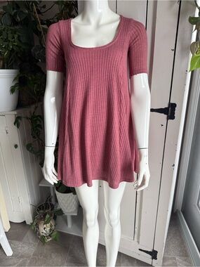 Score Ribbed Scoop Neck Swing min dress/top  - Dusty Rose Sm rayon blend